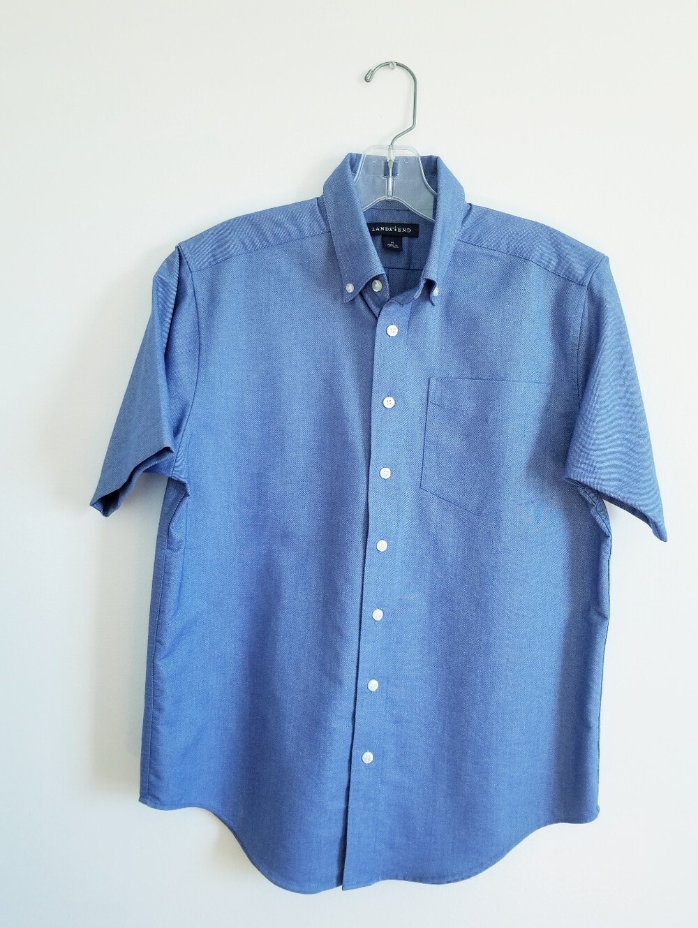 Lands' End Boy's Short-Sleeve Button-Down Shirt - Blue